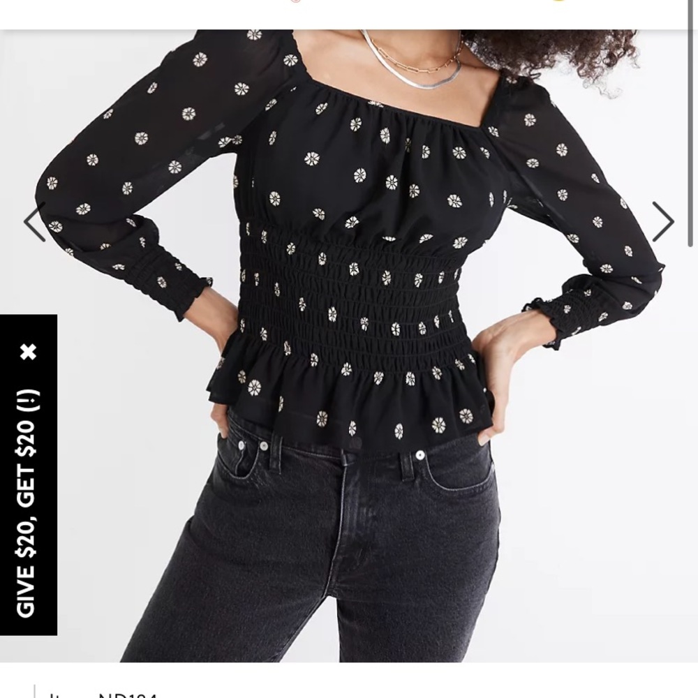 Madewell Resourced Georgette Square-Neck Smock-Waist Top in Bloom Dot